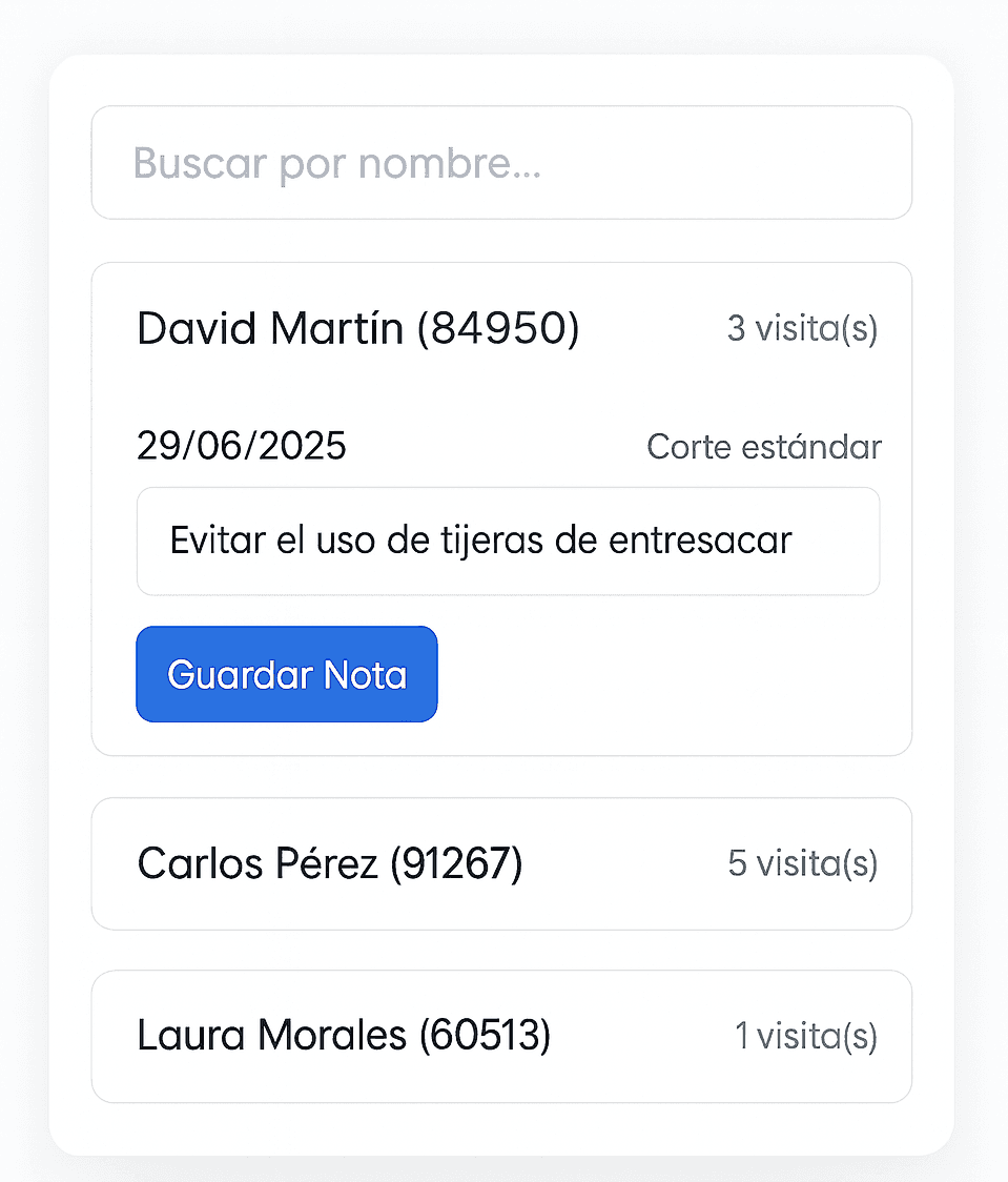 Ficha de clientes con notas personalizadas